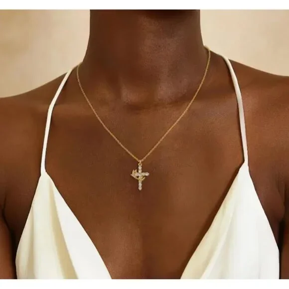 3-Pack Women’s Dainty Cross Necklaces in 14K Gold, Rose Gold & Silver Plated